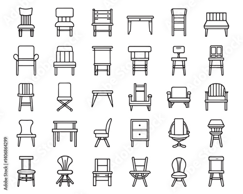 Home Decor Chair Seat Outline Icons Pack