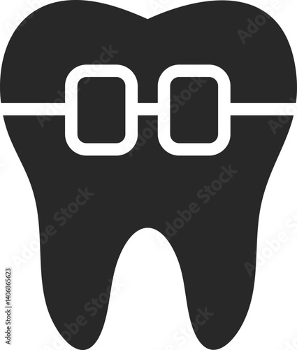 Tooth with braces solid icon vector for orthodontic dental care.