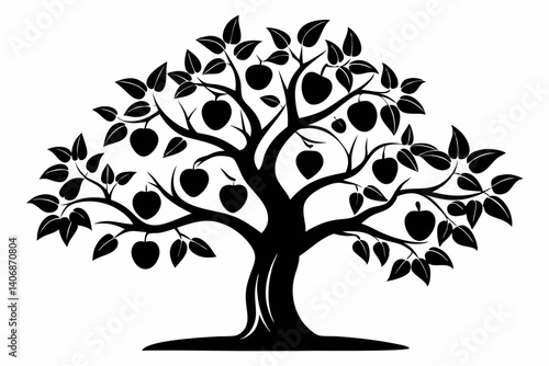 plum tree silhouette line art vector illustration
