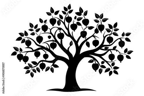 plum tree silhouette line art vector illustration