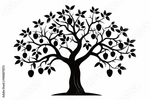plum tree silhouette line art vector illustration