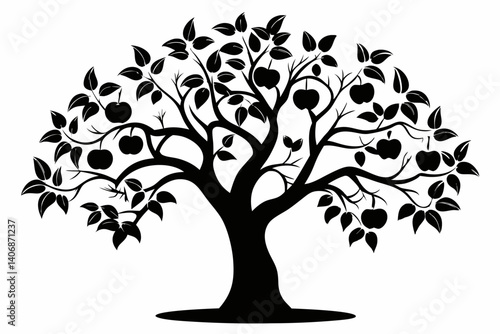plum tree silhouette line art vector illustration
