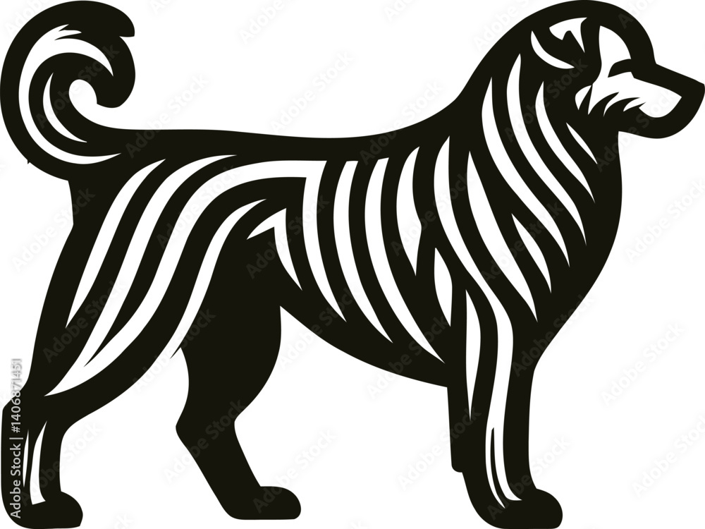 Obraz premium silhouette, dog illustrations, stylized canine figures, black and white artwork, minimalist design, graphic art, pet icons, contrasting shapes, sleek animal outlines, vector style, simplified forms, b