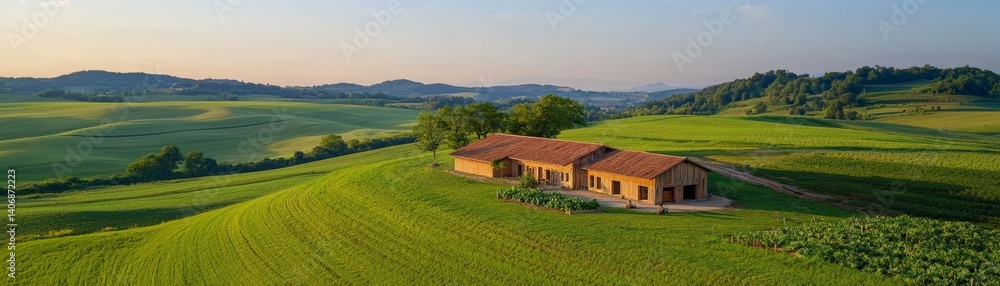 Eco-Friendly Travel for a Sustainable and Responsible Journey, A scenic countryside landscape featuring a charming farmhouse surrounded by lush green fields. Eco-Friendly Travel for a Sustainable and Responsible Journey, A scenic countryside landscape featuring a charming farmhouse surrounded by lush green fields.
