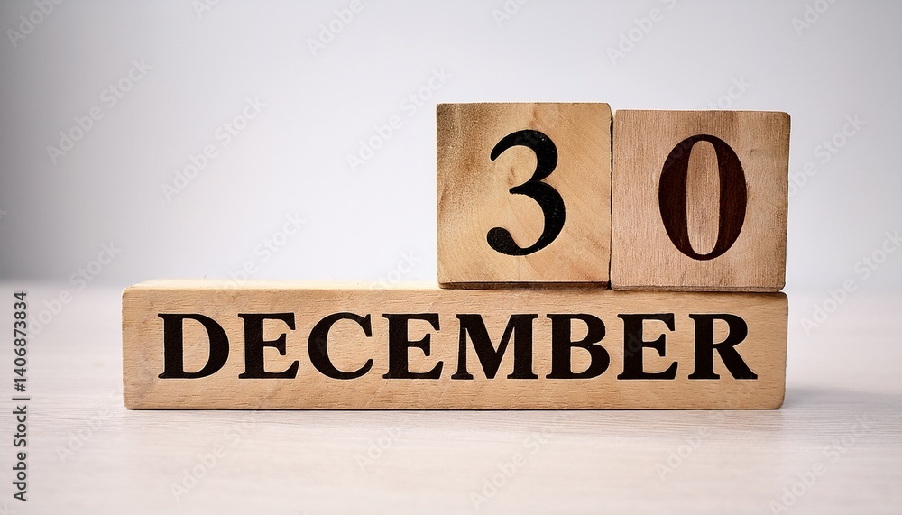 Minimalist photo of wooden blocks with date 30 December. Day and month, calendar on white background Minimalist photo of wooden blocks with date 30 December. Day and month, calendar on white background