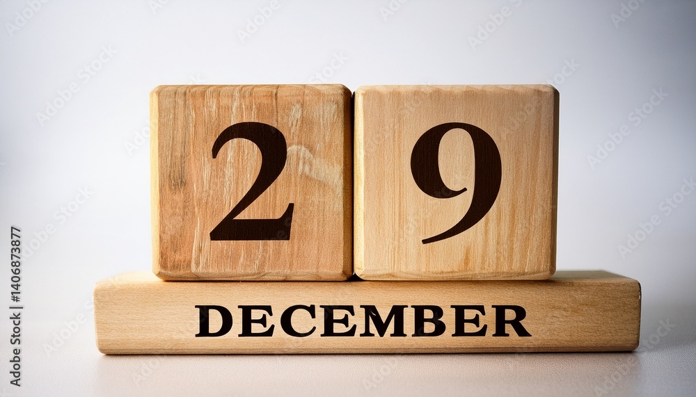 Minimalist photo of wooden blocks with date 29 December. Day and month, calendar on white background Minimalist photo of wooden blocks with date 29 December. Day and month, calendar on white background