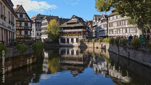 The Petite France historic quarter at River Ill in city of Strasbourg in Alsace, France.