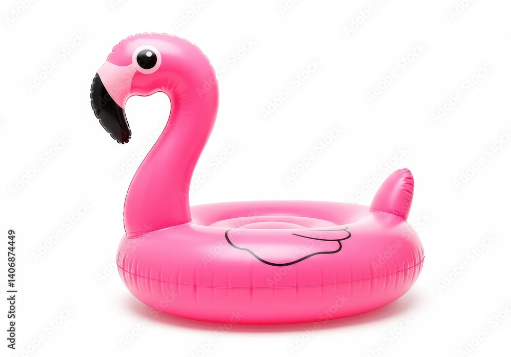 A pink flamingo pool float isolated on a white background in a studio setting with soft lighting A pink flamingo pool float isolated on a white background in a studio setting with soft lighting