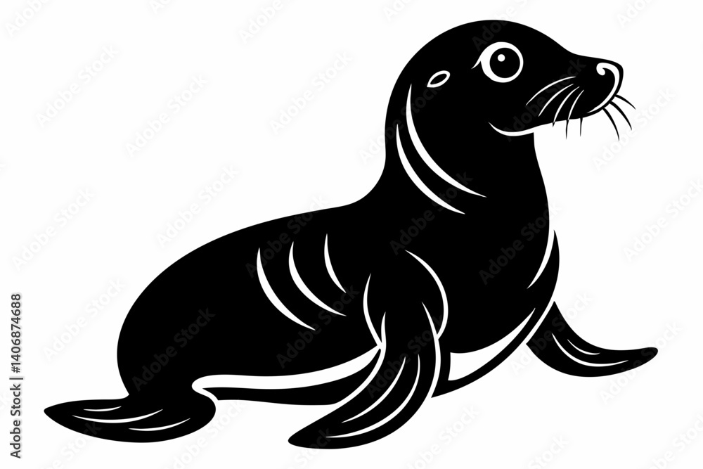 Fototapeta premium seal silhouette line art vector illustration