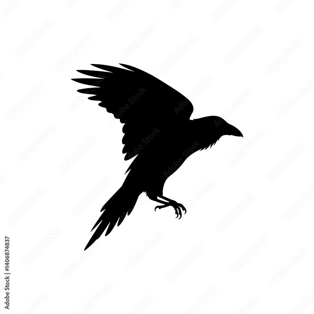 Fototapeta premium Raven flying silhouette icon vector flat design.