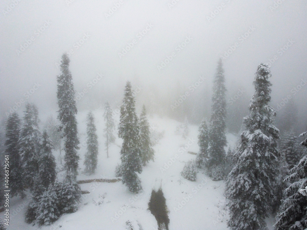 Naklejka premium Aerial view of winter on the snowy plateau