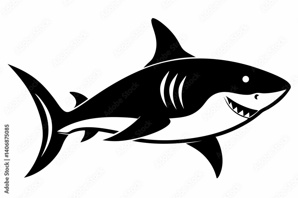 Obraz premium shark silhouette line art vector illustration