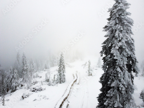 Aerial view of winter on the snowy plateau