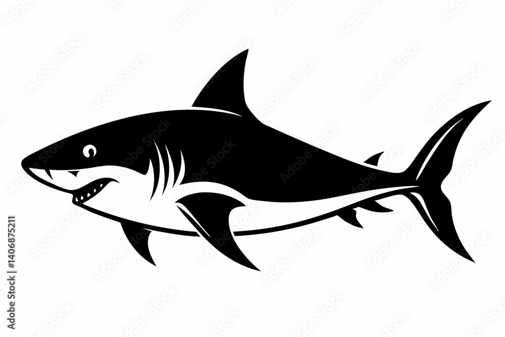 Obraz premium shark silhouette line art vector illustration