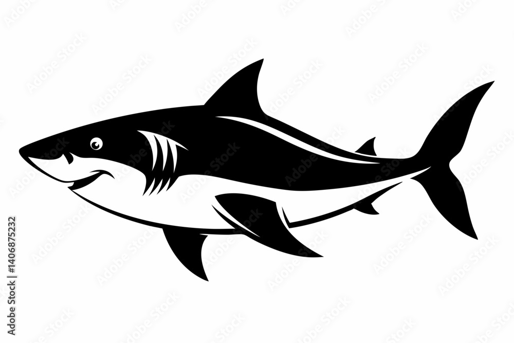 Obraz premium shark silhouette line art vector illustration