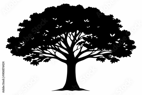 teak tree silhouette line art vector illustration