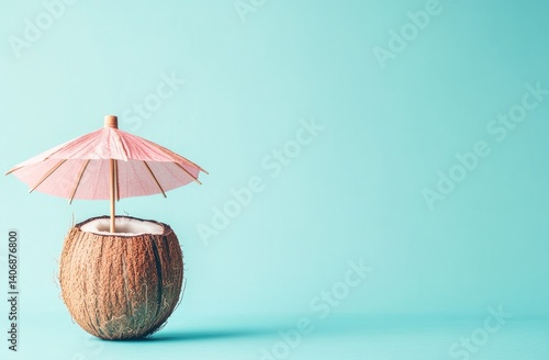 Wallpaper Mural Coconut with Cocktail Umbrella – Minimalist Background Torontodigital.ca