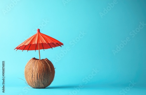 Wallpaper Mural Coconut with Cocktail Umbrella – Minimalist Background Torontodigital.ca