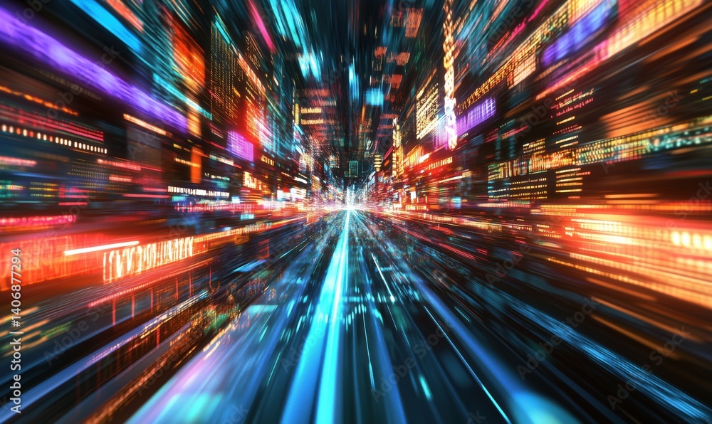 futuristic cityscape with vibrant neon lights and motion blur effect futuristic cityscape with vibrant neon lights and motion blur effect