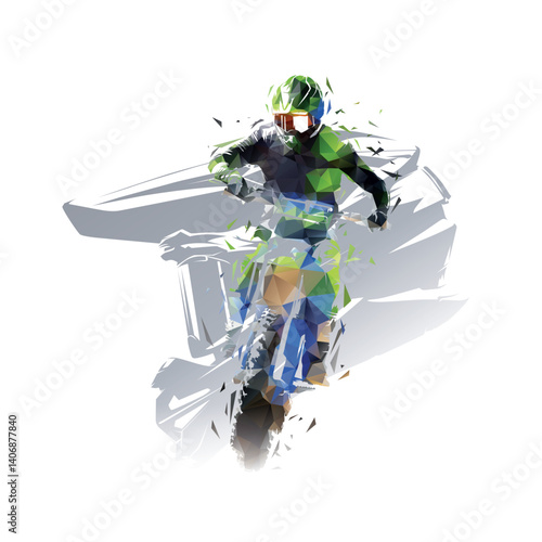 Motocross rider and helmet collage, double exposure rally helmet, isolated vector silhouette. Motorsport