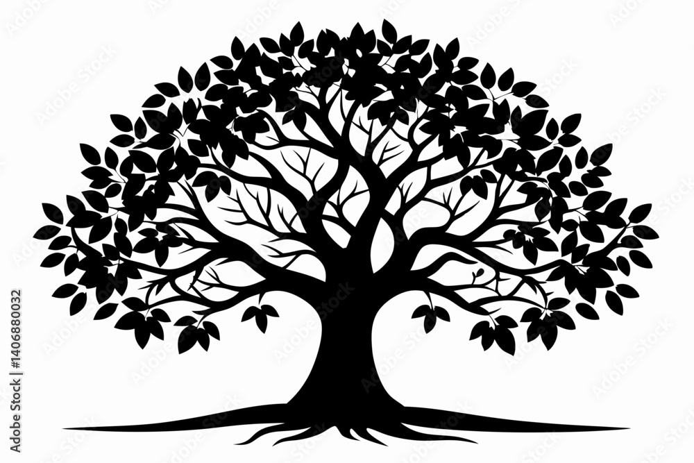 Obraz premium walnut tree silhouette line art vector illustration