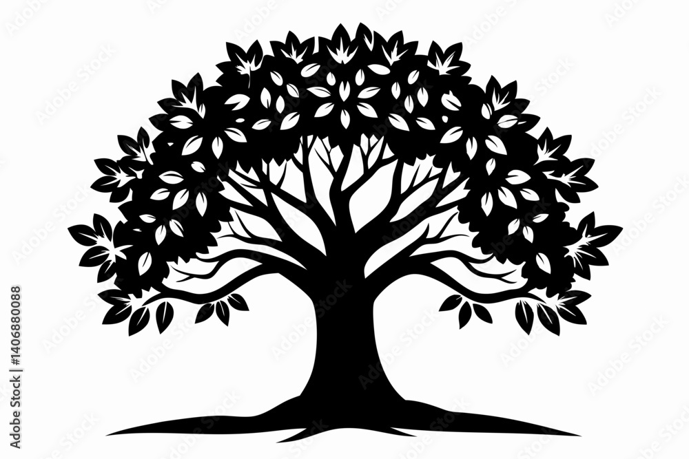 Fototapeta premium walnut tree silhouette line art vector illustration