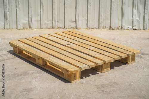 Wooden Pallet on a Warehouse Floor with Metal Wall Background