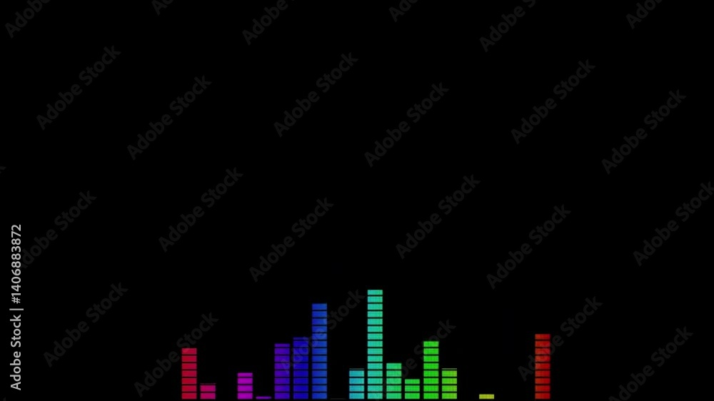 dj music spectrum, video illustration, Audio volume equalizer isolated on black background. Loop, 4K.