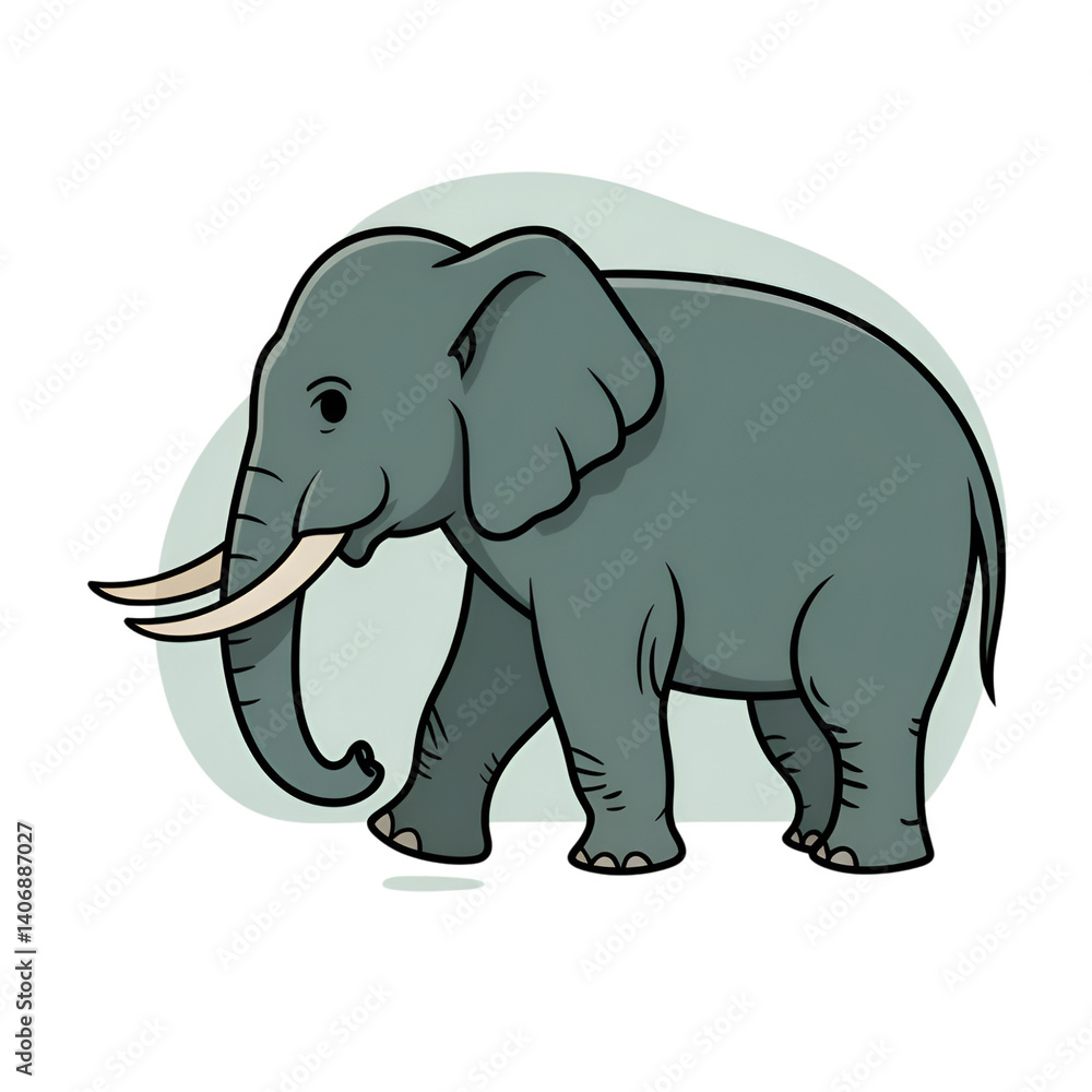 Obraz premium Cartoon elephant walking with tusks in illustration style, isolated animal drawing