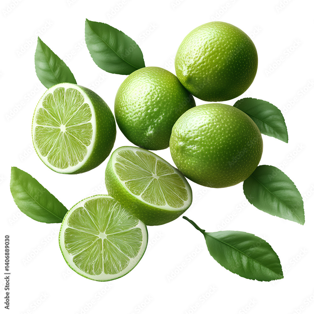 Fresh, green limes isolated on a transparent background Fresh, green limes isolated on a transparent background