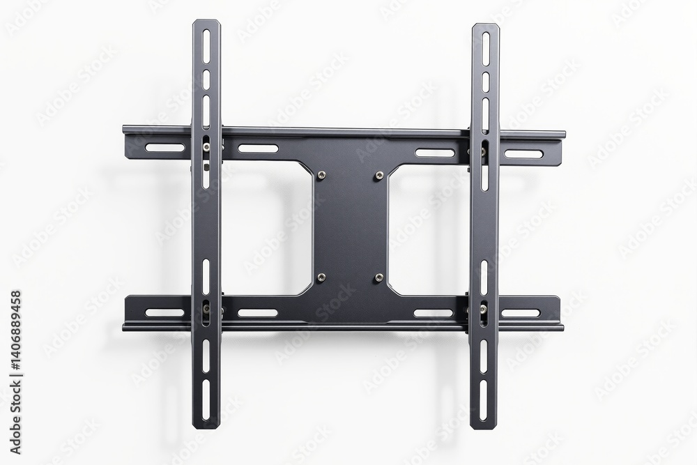 Black metal TV wall mount bracket on a white background.