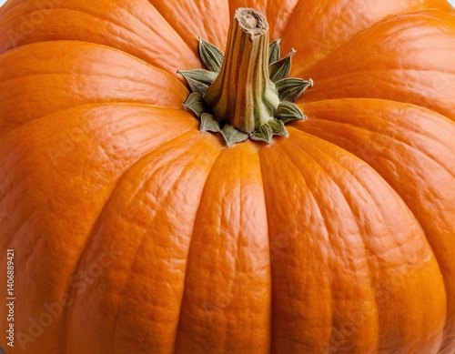 Close-up of a vibrant orange pumpkin with a textured surface and a sturdy stem.