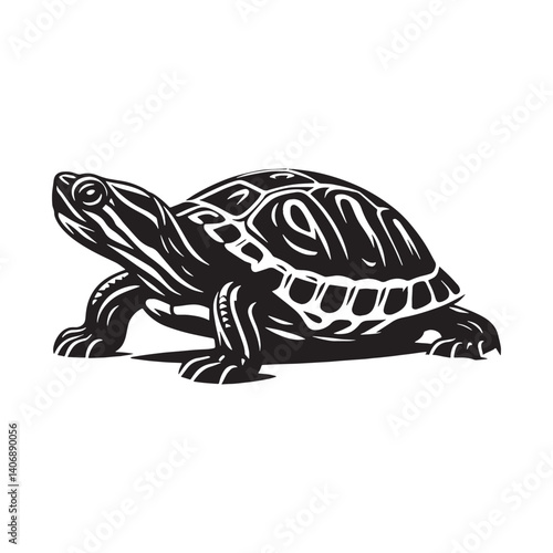Colorful Red-Eared Slider silhouette, rich with turtle character – Red-Eared Slider illustration – minimalist Red-Eared Slider vector – Reptile silhouette

