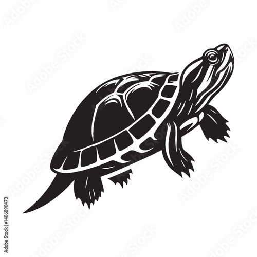 Popular Red-Eared Slider silhouette, a beloved aquatic turtle – Red-Eared Slider illustration – minimalist Red-Eared Slider vector – Reptile silhouette

