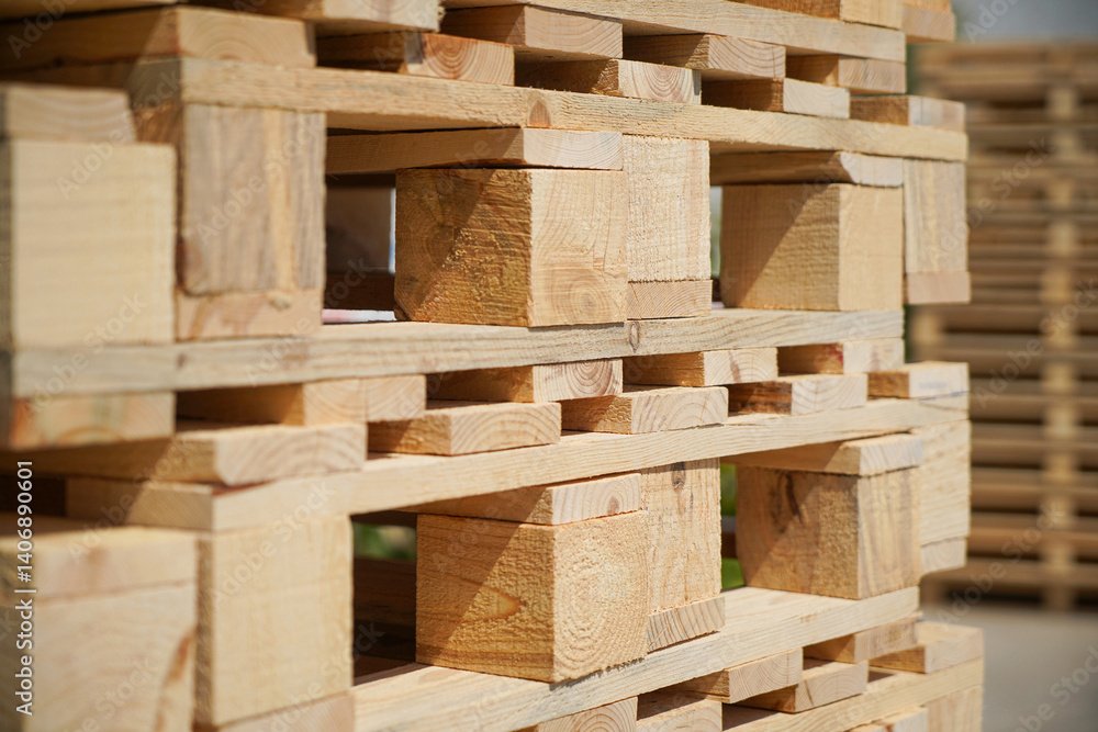 Wooden Pallets Stacked Outdoors Under Natural Light