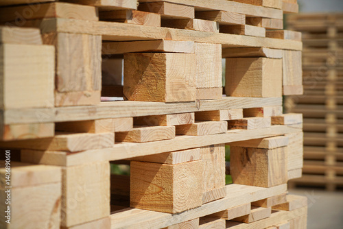 Wooden Pallets Stacked Outdoors Under Natural Light