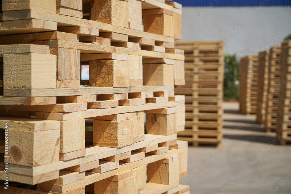 Wooden Pallets Stacked Outdoors Under Natural Light