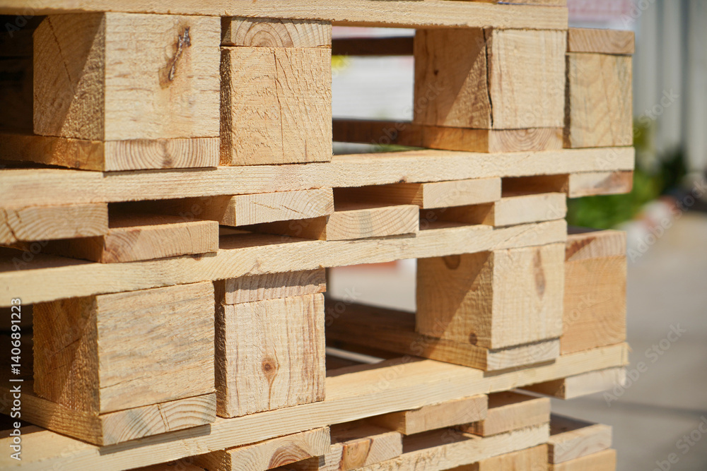 Wooden Pallets Stacked Outdoors Under Natural Light
