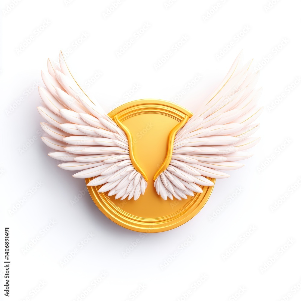 Obraz premium A stylized emblem featuring elegant wings beside a circular golden shield, symbolizing freedom and aspiration.