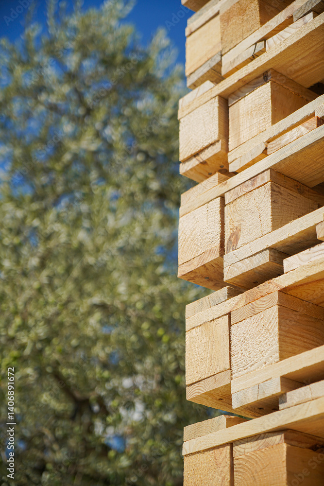 Stacked Wooden Pallets in an Outdoor Environment Highlighting Natural Textures