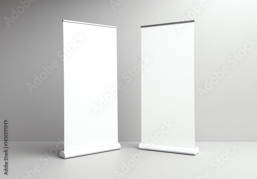 Double roll-up banner mockup with white background