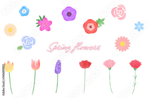 水彩風のお花のイラストセット　春の植物
