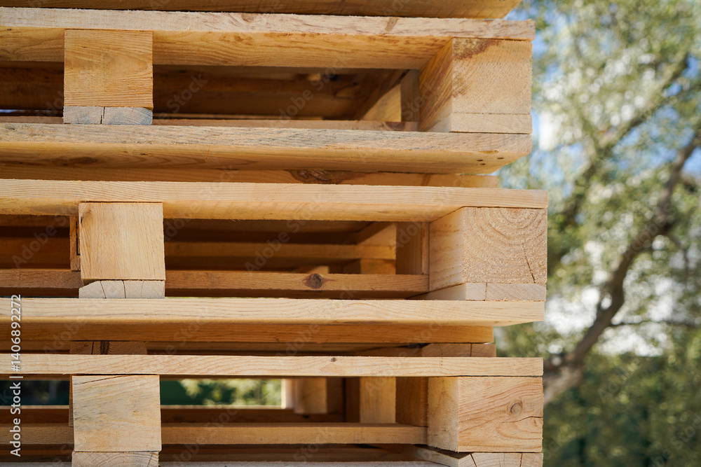 Stacked Wooden Pallets in an Outdoor Environment Highlighting Natural Textures