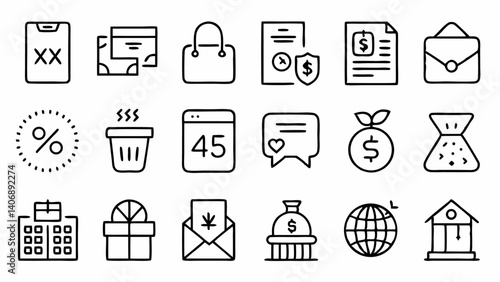 "Discover a collection of professional outline icons representing various tax-related concepts designed in a clean and linear style perfect for web and app interfaces"