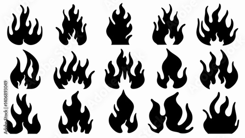 Fotografie set of Fire flame silhouette vector on white background