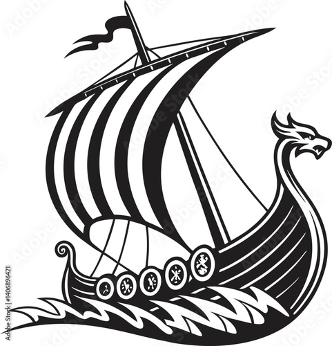 Viking ship on the sea silhouette vector illustration, Viking ship logo vector art, image, graphics, pirate ship
