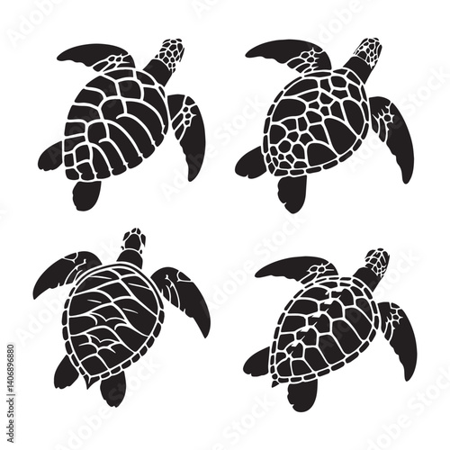Dynamic Leatherback Sea Turtle silhouette, roaming ocean expanses – Leatherback Sea Turtle illustration – minimalist Leatherback Sea Turtle vector – reptile silhouette

