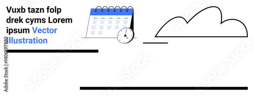Calendar with clock symbolizing scheduling, productivity, and organization alongside a simple cloud motif. Ideal for time tracking, planning tools, productivity apps, workflow design, task