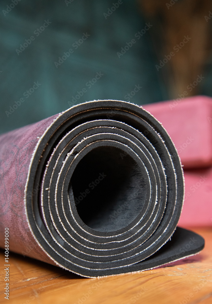 yoga mat and accessories on the floor