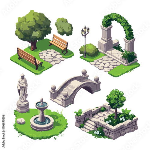 Isometric Park Elements Illustration